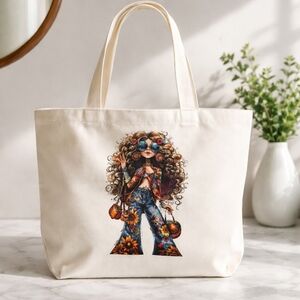Stylish Cream Tote Bag with Artistic Design